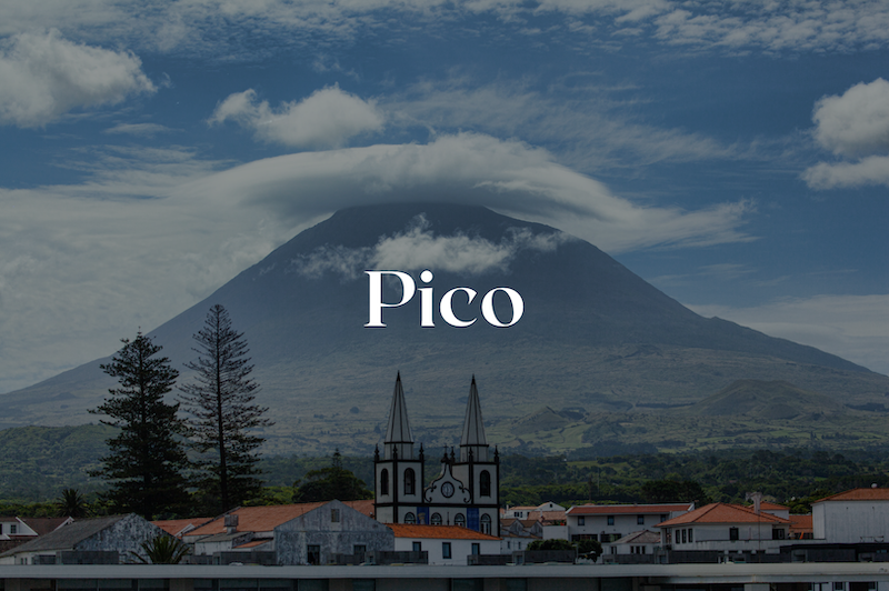 Madalena in the foreground with Pico mountain in the background in the Azores